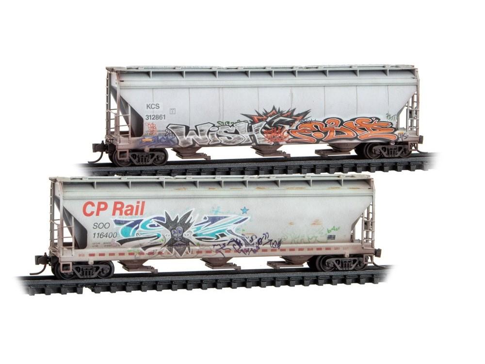 N Micro-Trains MTL 98305106 CPKC Heritage 3-Bay Cover Hoppers 2-Pack w/ Graffiti