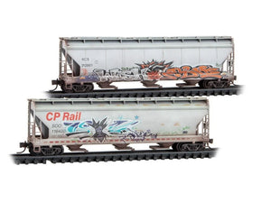 N Micro-Trains MTL 98305106 CPKC Heritage 3-Bay Cover Hoppers 2-Pack w/ Graffiti