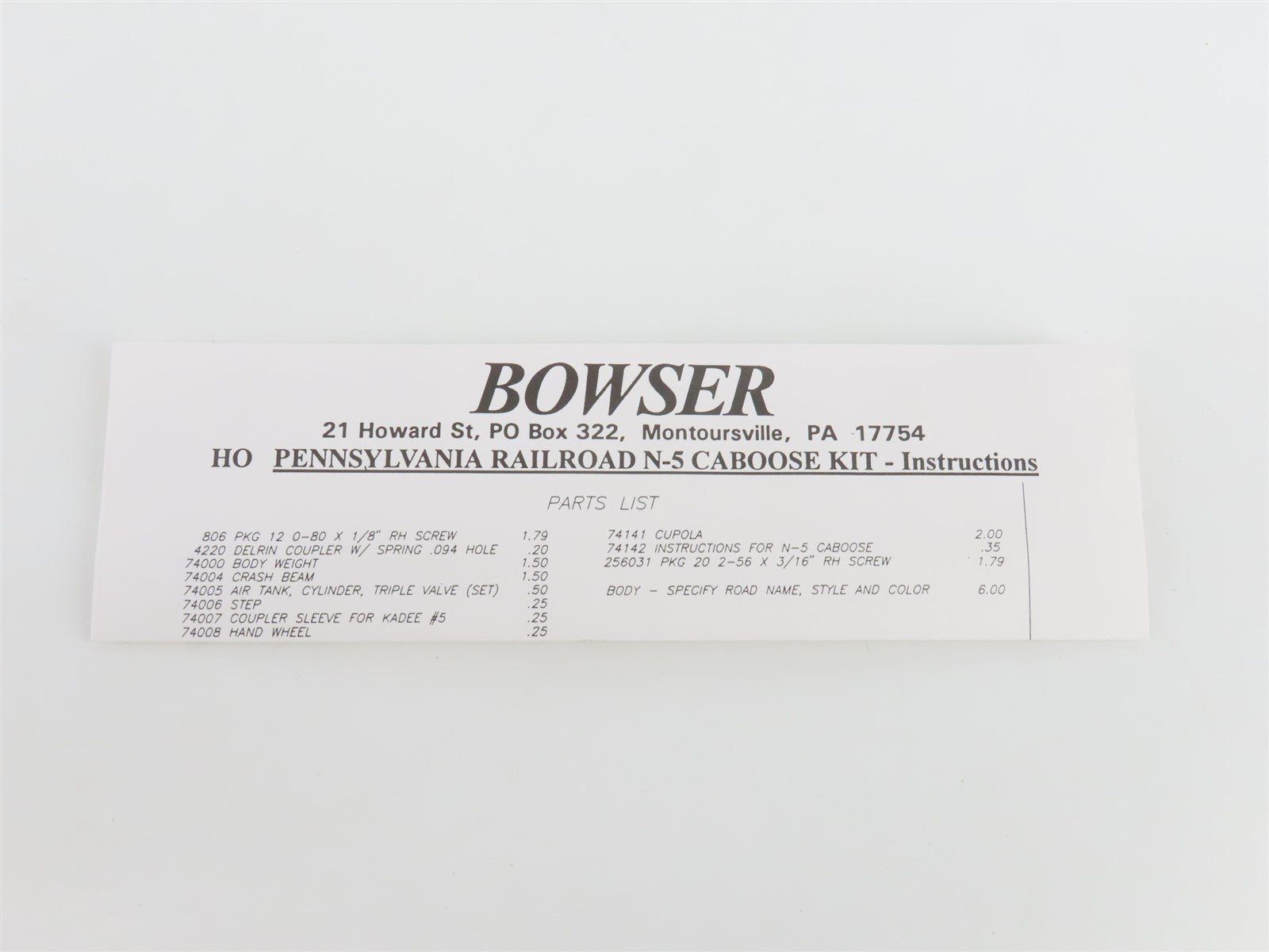 HO Scale Bowser Kit 55013 AMTK Amtrak MofW Orange N-5 Caboose #14005