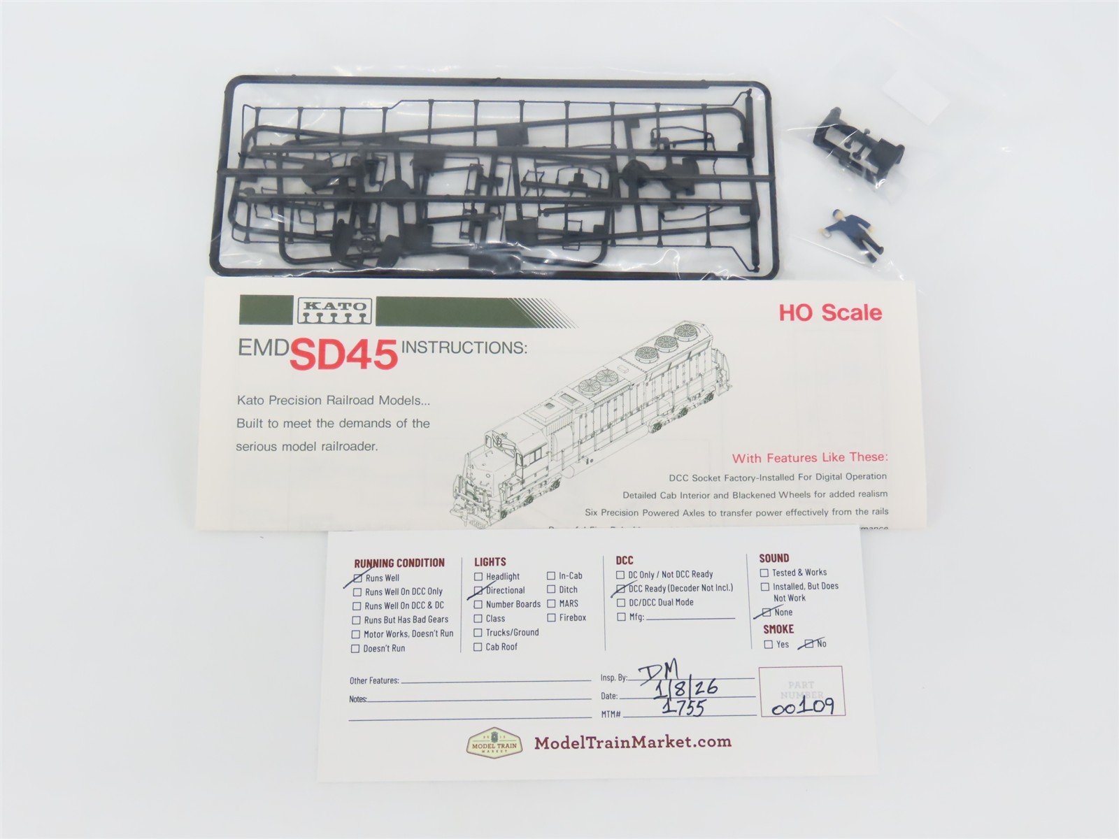 HO Scale KATO 37-1700 Undecorated EMD SD45 Diesel Locomotive - DCC Ready
