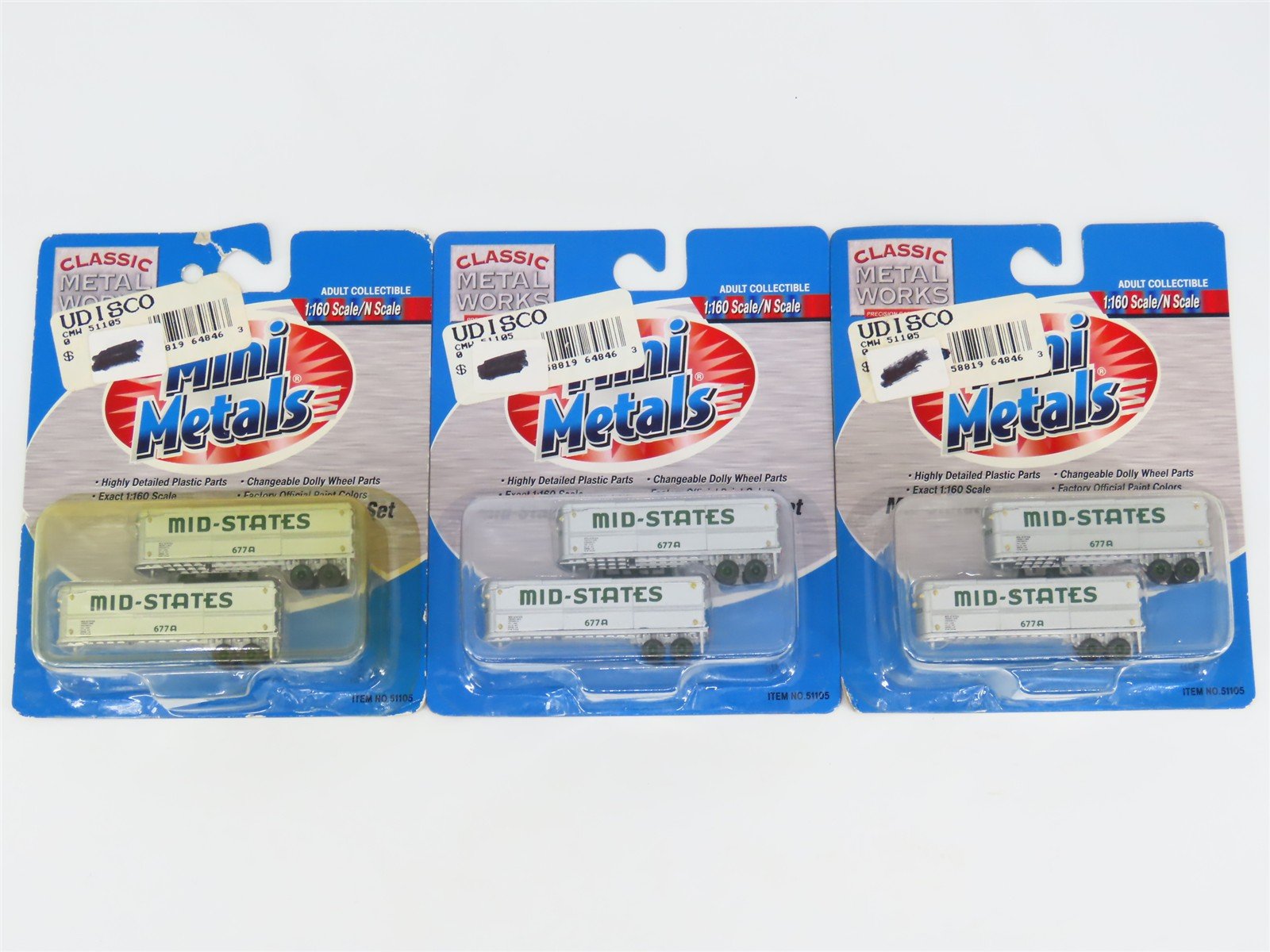 LOT of 3 Packs N Scale CMW Mini Metals 51105 Mid-States 32' Aerovan Trailers