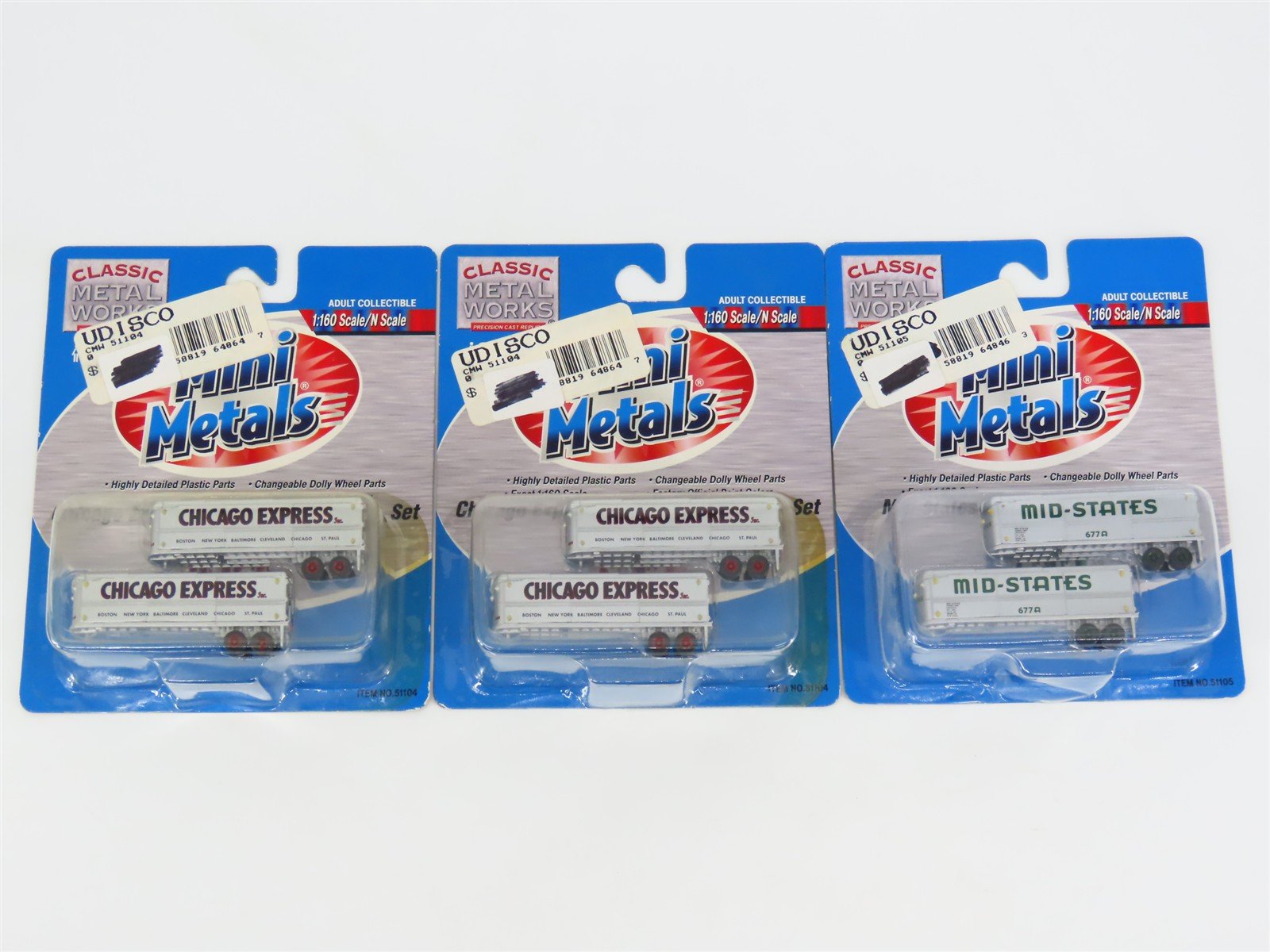 LOT of 3 Packs N Scale CMW Mini Metals Mid-States/Chicago Express 32' Trailers