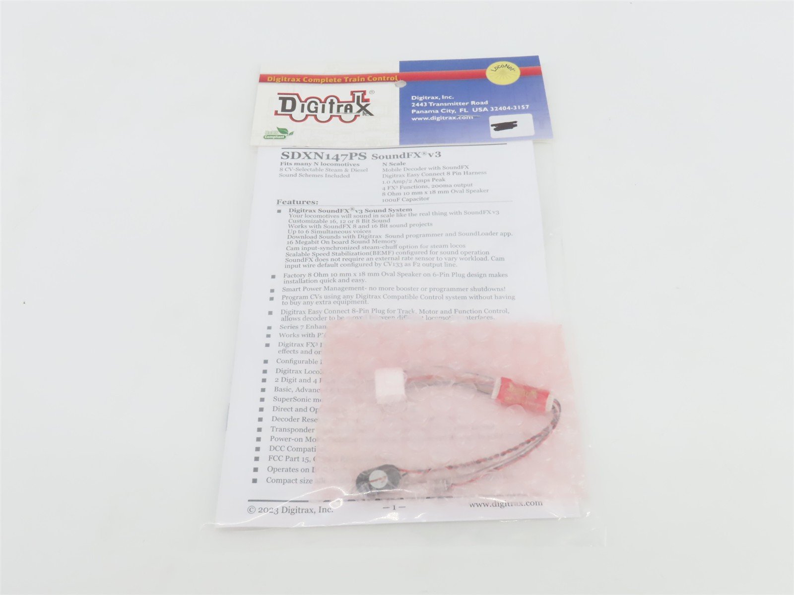 Digitrax SDXN147PS SoundFX 3 DCC Sound Decoder & Speaker for N Scale Locomotives