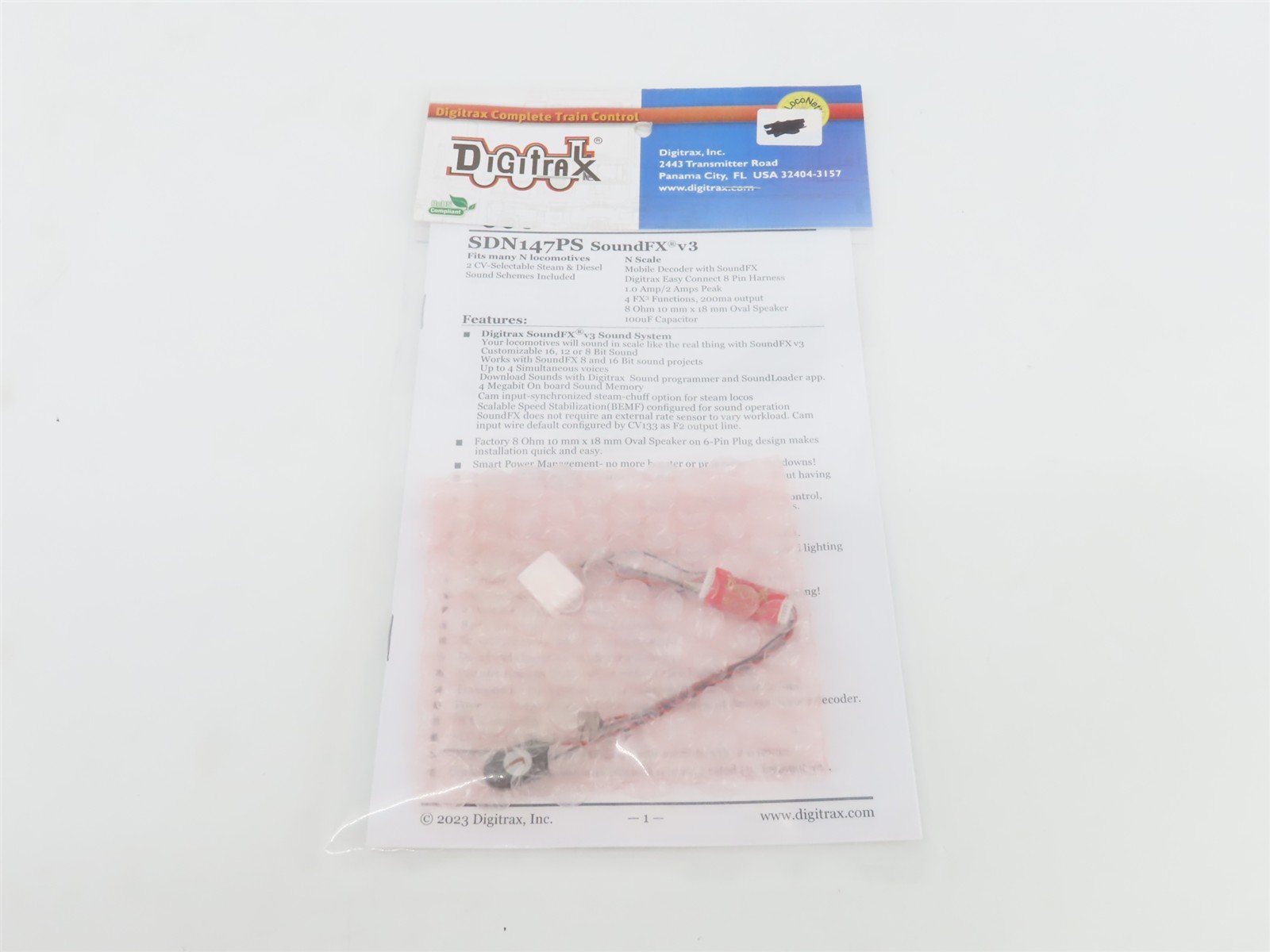 Digitrax SDN147PS SoundFX 3 DCC Sound Decoder & Speaker for N Scale Locomotives