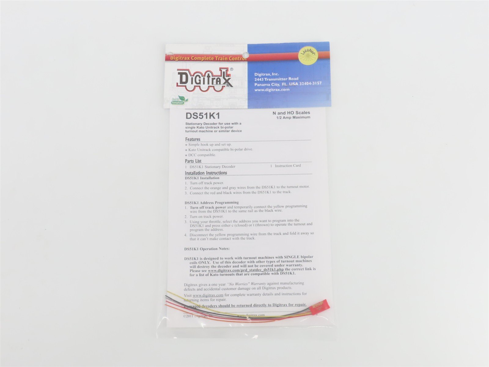 Digitrax DS51K1 DCC Decoder for KATO Unitrack Bi-Polar Switch Machines