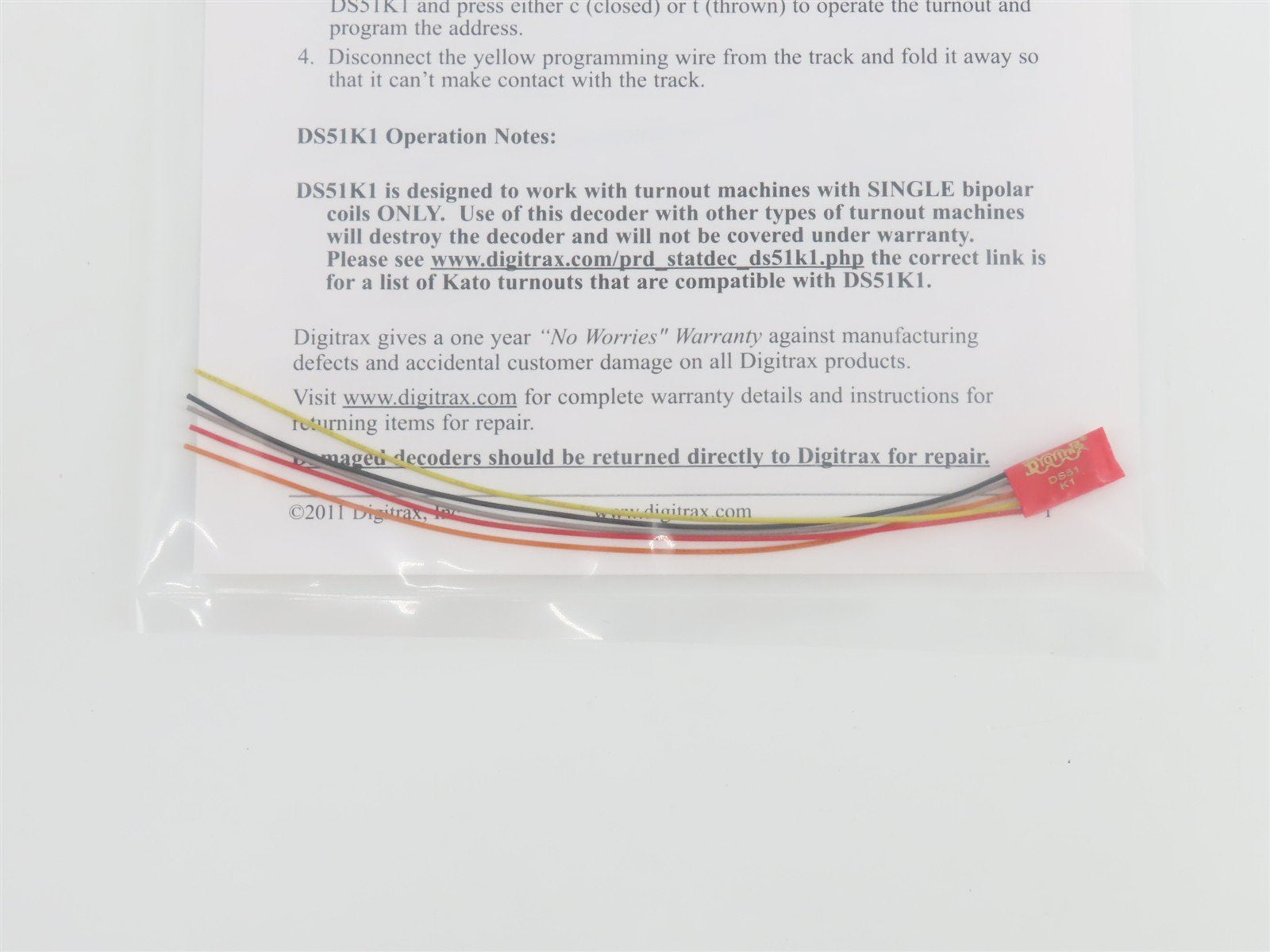 Digitrax DS51K1 DCC Decoder for KATO Unitrack Bi-Polar Switch Machines