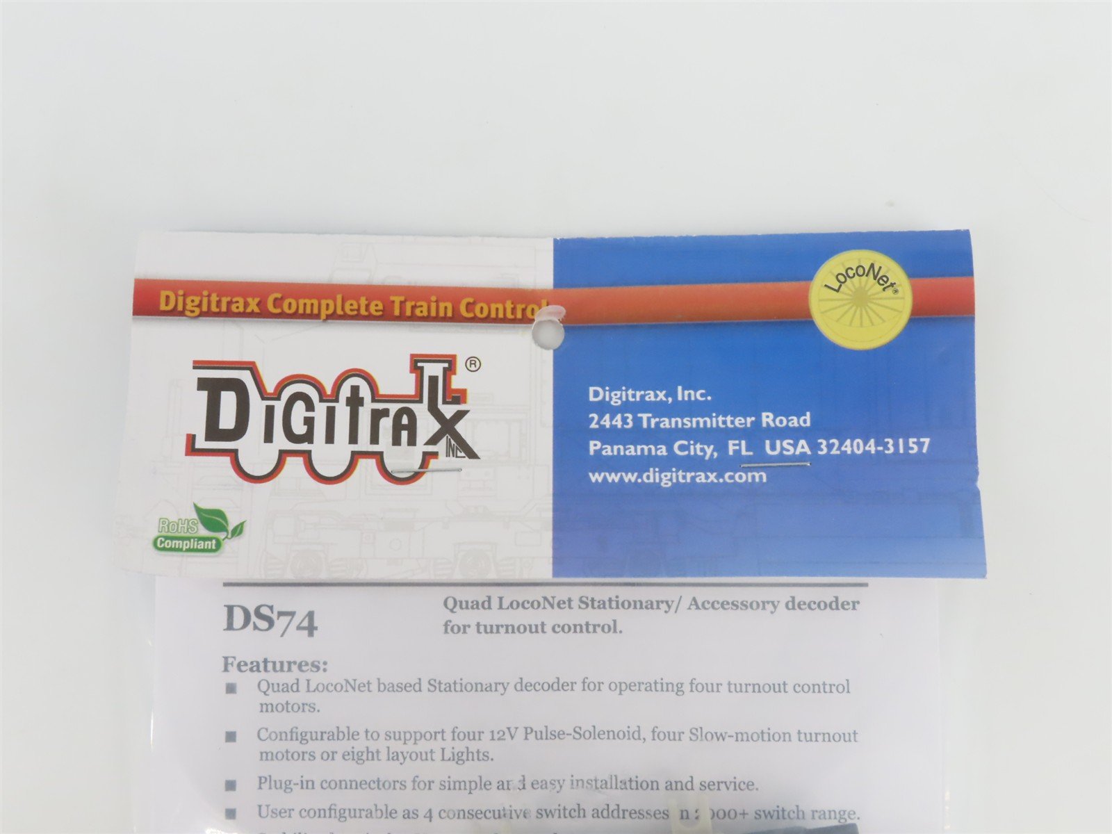 Digitrax DS74 LocoNet Quad Switch DCC Stationary Turnout Decoder