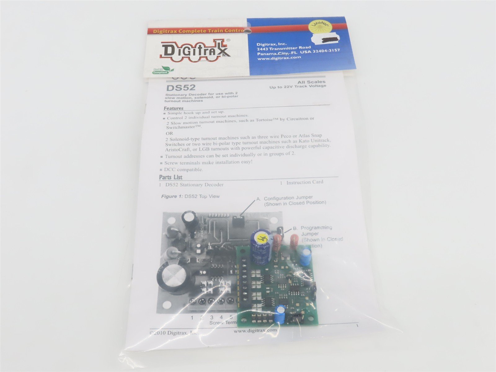 Digitrax DS52 Stationary Decoder for Snap Switches or Slow Motion Machines