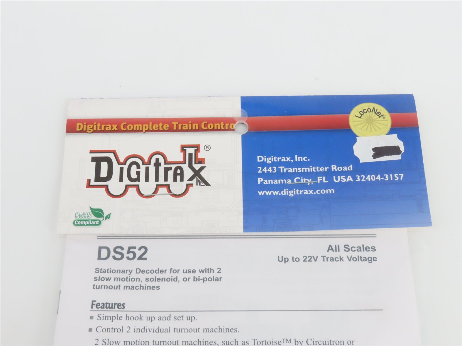 Digitrax DS52 Stationary Decoder for Snap Switches or Slow Motion Machines