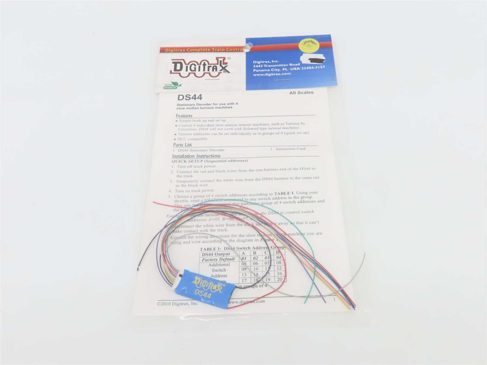 Digitrax DS44 Stationary DCC Decoder for Slow Motion Turnout Switch Machines