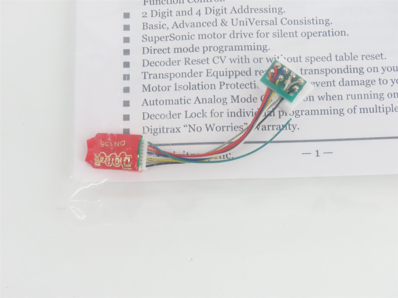 Digitrax DN136PS DCC Mobile Decoder w/ Short 8-Pin Harness for N or HO Scale