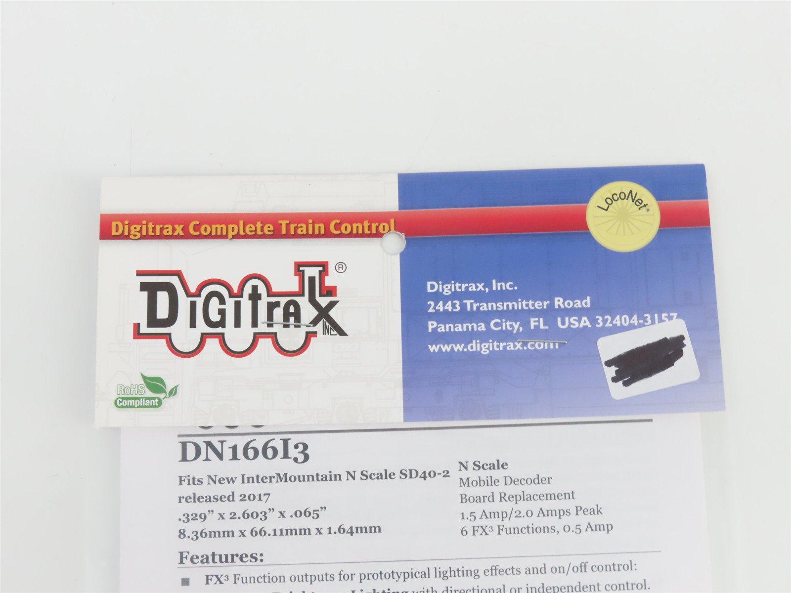 Digitrax DN166I3 DCC Mobile Decoder for 2017 N Scale InterMountain SD40-2