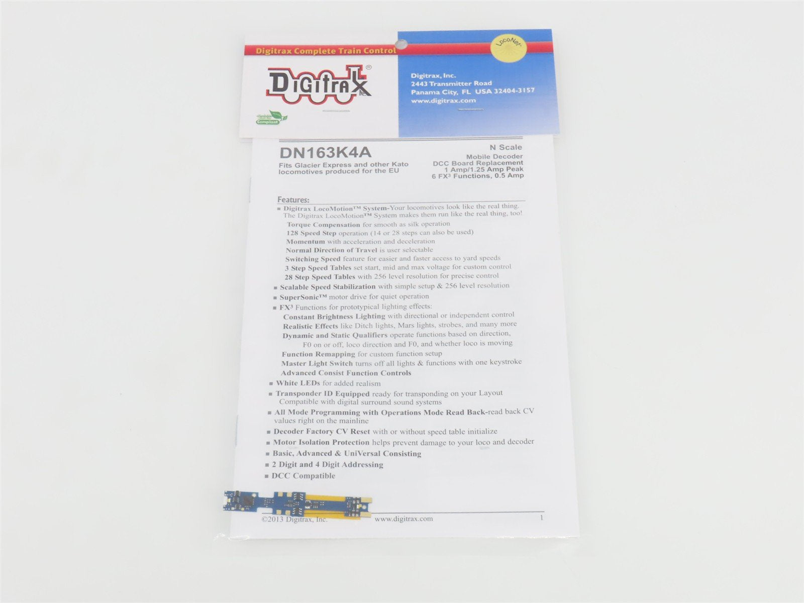 Digitrax DN163K4A DCC Mobile Decoder for N KATO Glacier Express & Other European