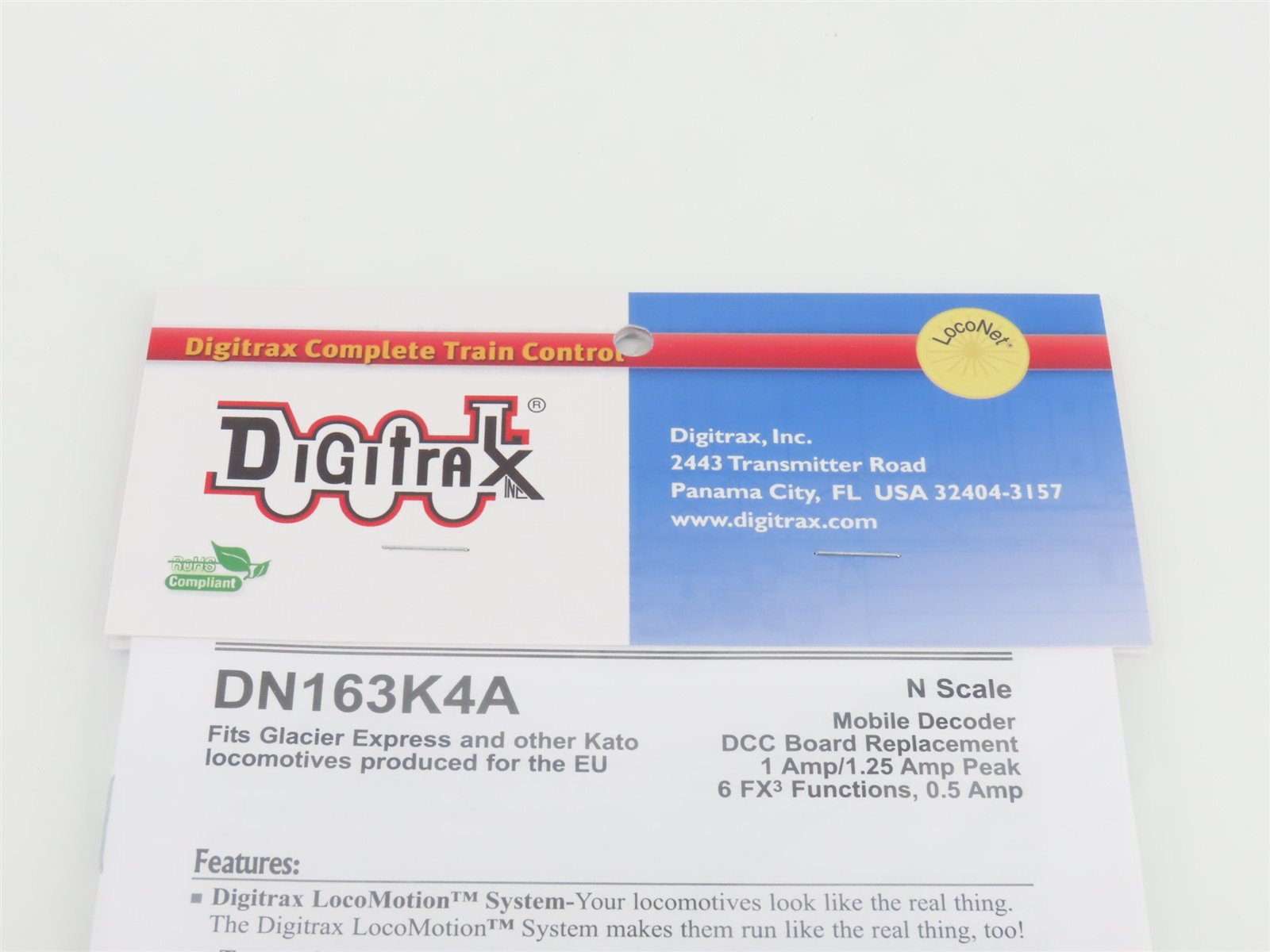 Digitrax DN163K4A DCC Mobile Decoder for N KATO Glacier Express & Other European