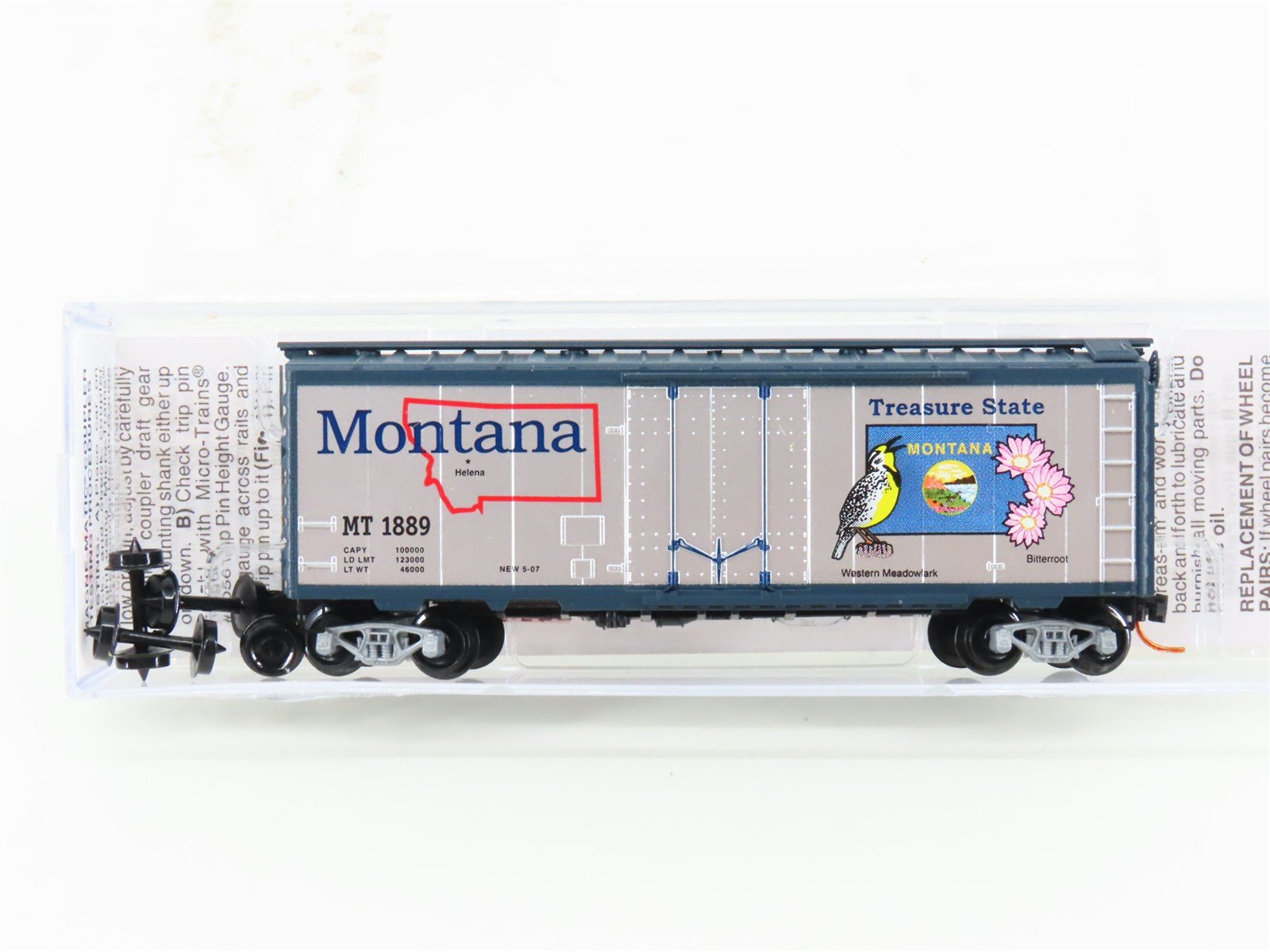 N Scale Micro-Trains MTL 02100413 MT Montana State 40' Plug Door Box Car #1889