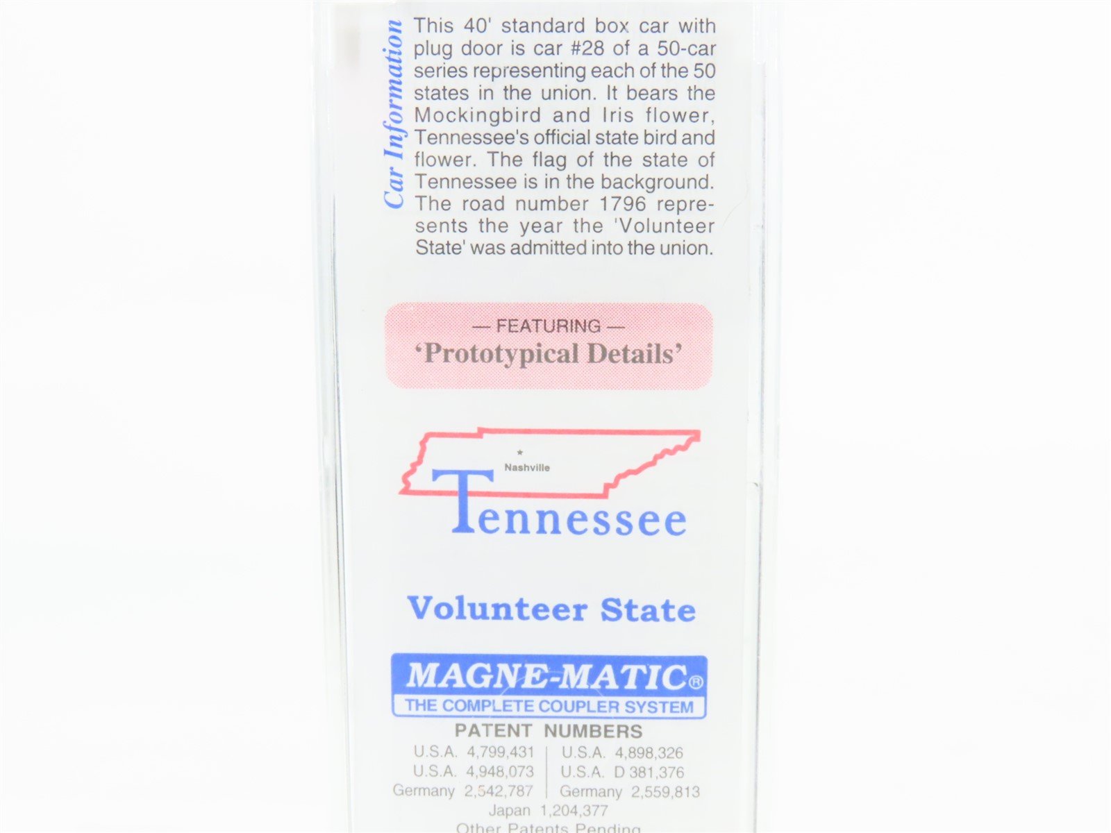N Scale Micro-Trains MTL 02100392 TN Tennessee Sate 40' Plug Door Box Car #1796