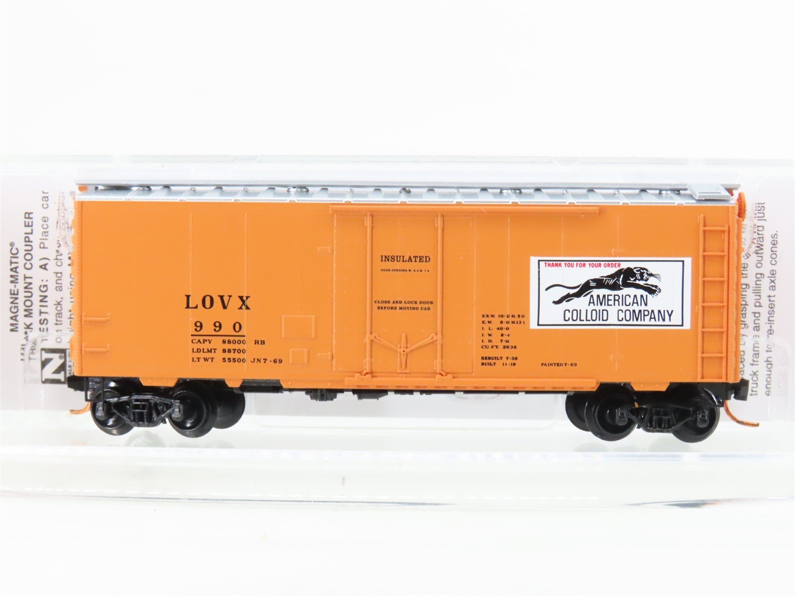 N Scale Micro-Trains MTL 02100190 LOVX American Colloid Co. 40' Box Car #990