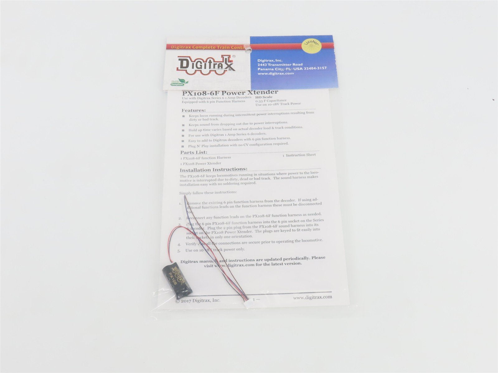 Digitrax PX108-6F Power Xtender for 1 Amp HO Scale Digitrax Series 6 Decoders