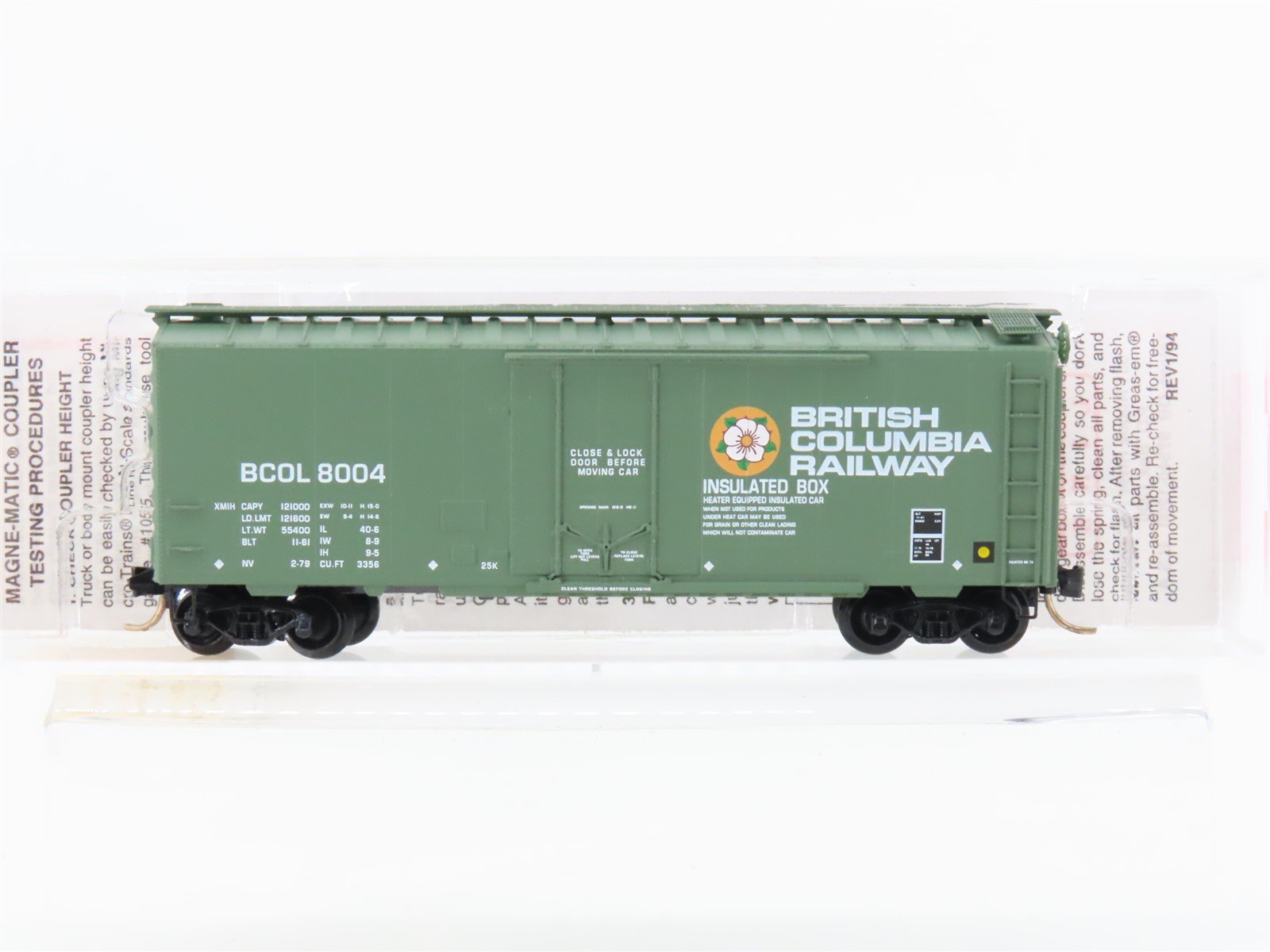 N Scale Micro-Trains MTL 21230 BCOL British Columbia Railway 40' Box Car #8004