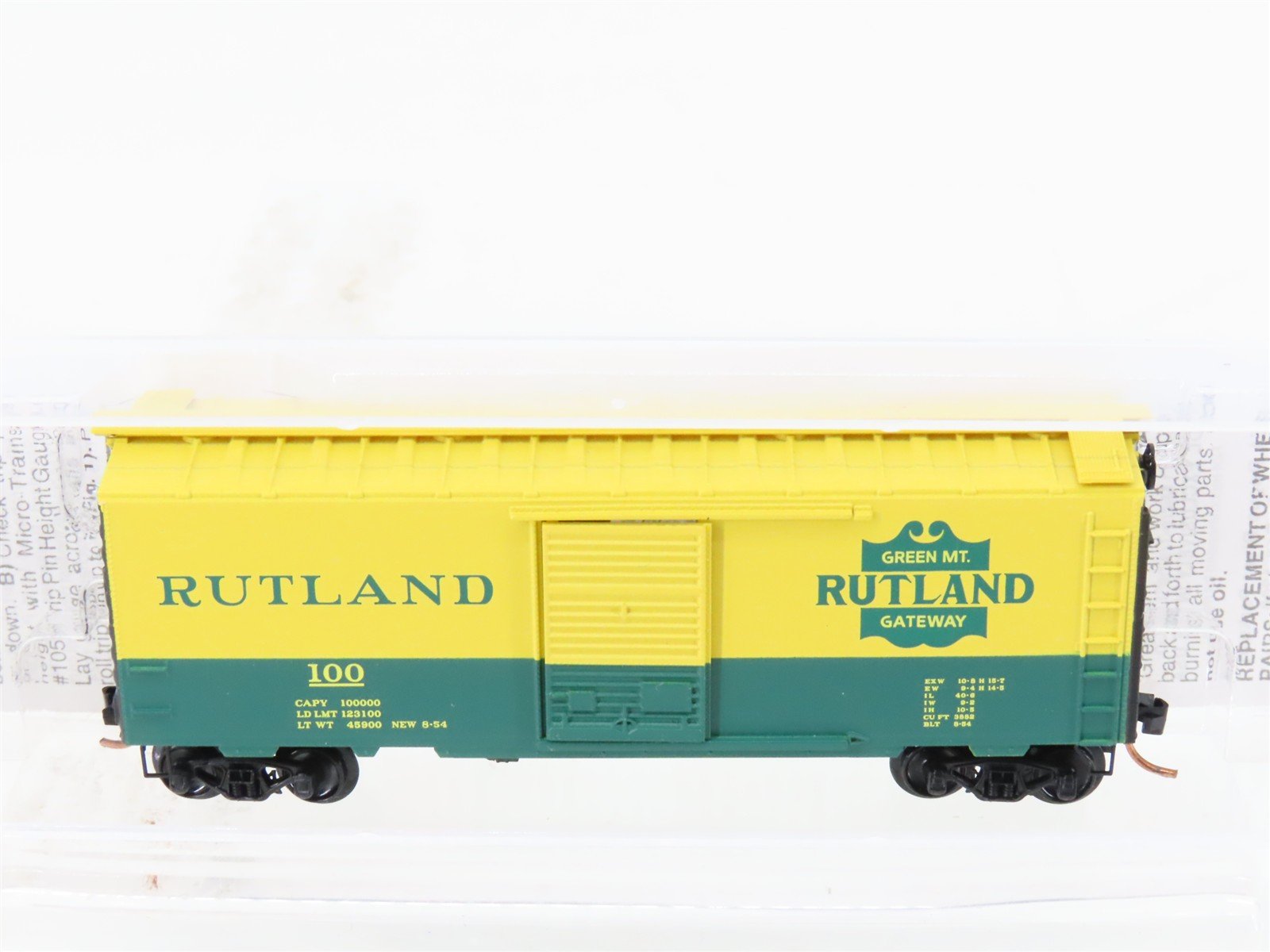 N Scale Micro-Trains MTL 20146 RUT Rutland Green Mt Gateway 40' Box Car #100