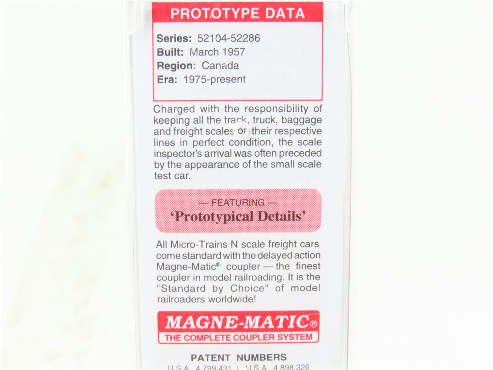 N Scale Micro-Trains MTL 12100090 CN Canadian National Scale Test Car #52277