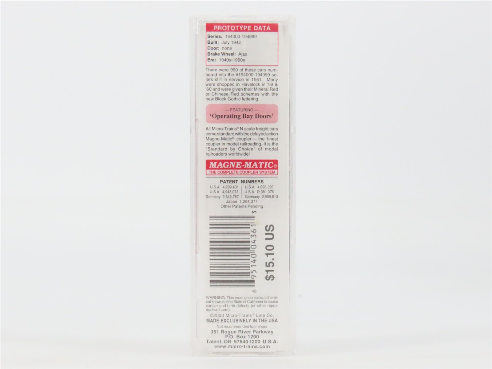 N Scale Micro-Trains MTL 57020 CB&Q Burlington Route 2-Bay Hopper #194328