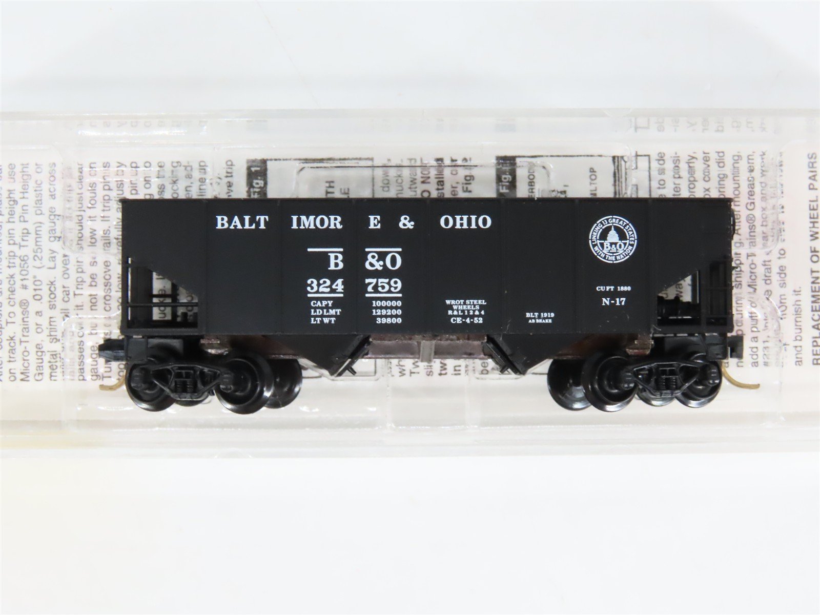 N Scale Micro-Trains MTL 56310 B&O Baltimore & Ohio 2-Bay Hopper #324759