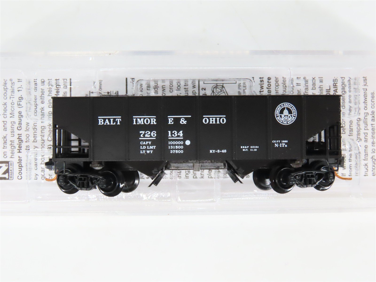 N Scale Micro-Trains MTL 05600390 B&O Baltimore & Ohio 2-Bay Open Hopper #726134
