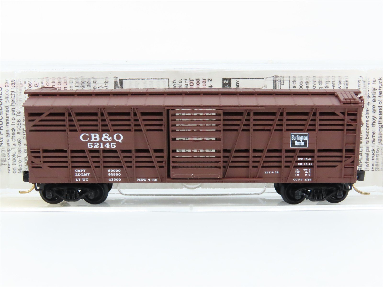 N Scale Micro-Trains MTL 35130 CB&Q Burlington Route 40' Stock Car #52145
