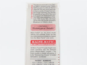 N Scale Micro-Trains MTL 44090 CB&Q Burlington Route 50' Flat Car #93374