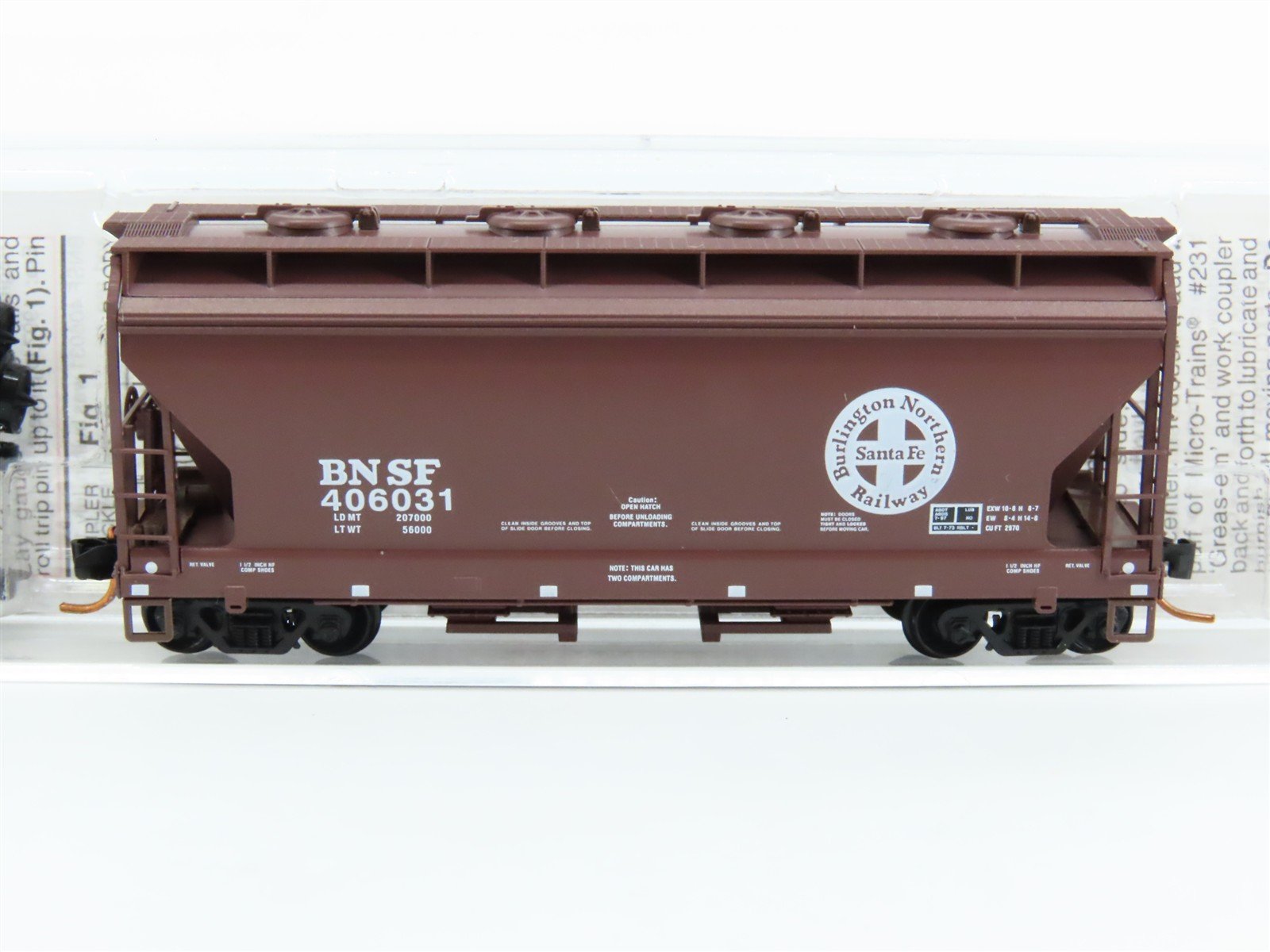 N Scale Micro-Trains MTL 09200190 BNSF Railway 2-Bay Covered Hopper #406031