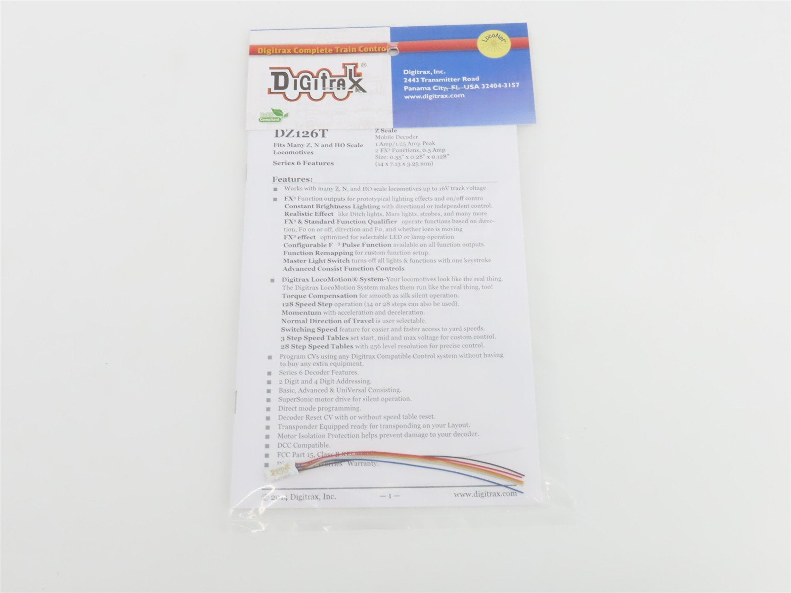 Digitrax DZ126T Series 6 DCC Mobile Decoder for Z, N, & HO Scale Locomotives