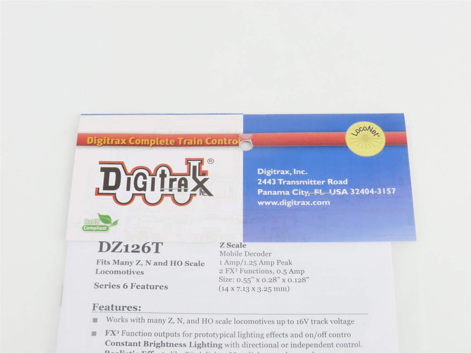 Digitrax DZ126T Series 6 DCC Mobile Decoder for Z, N, & HO Scale Locomotives