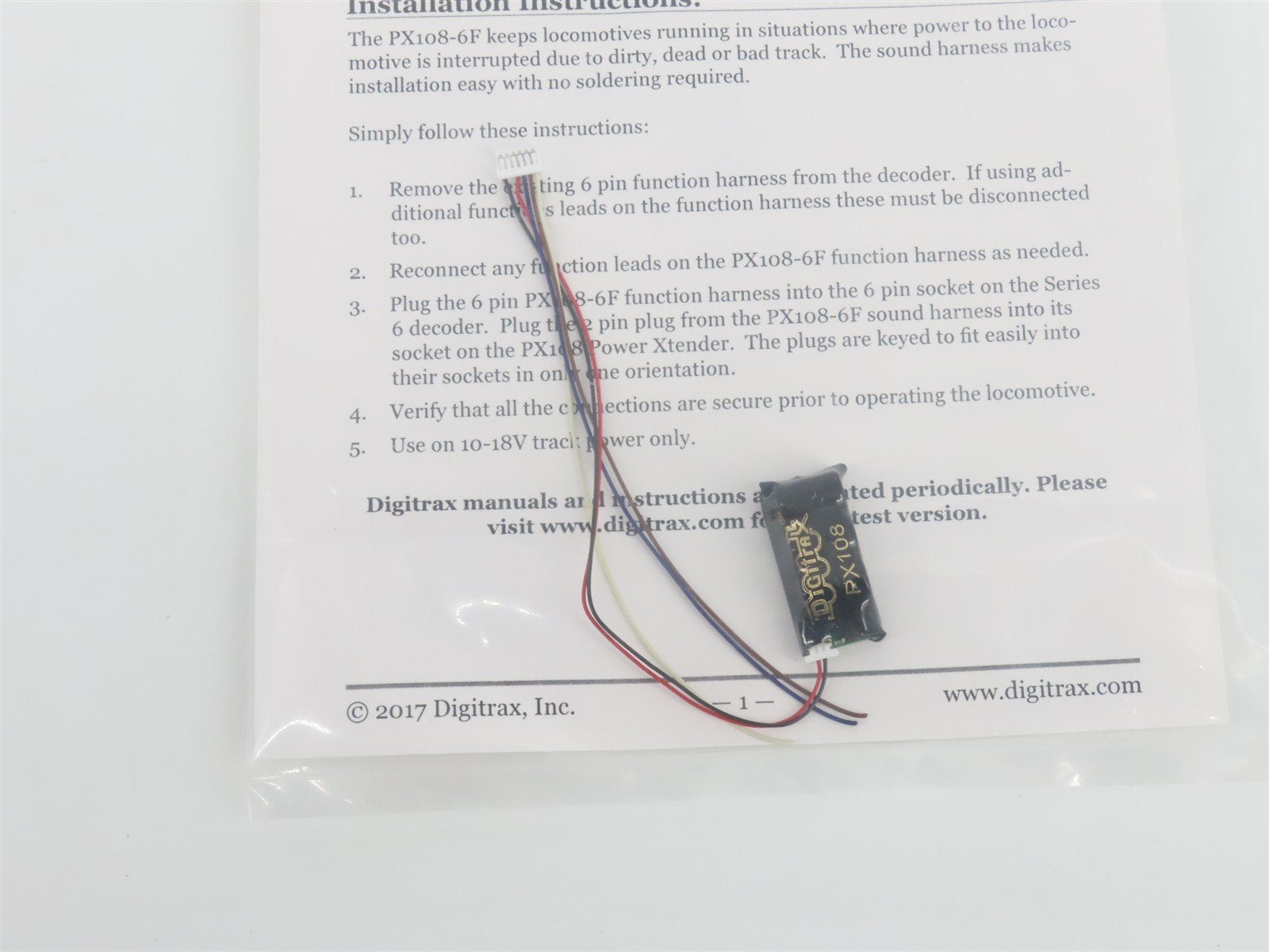 Digitrax PX108-6F Power Xtender for 1 Amp HO Scale Digitrax Series 6 Decoders