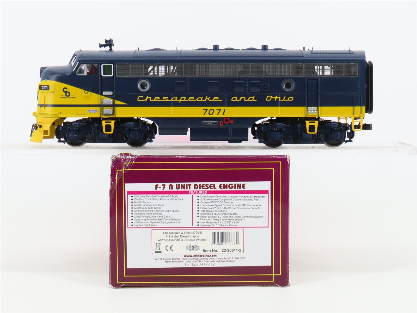 O Scale 2-Rail MTH 22-20611-2 C&O Chesapeake & Ohio F7A Diesel #7071 wDCC/DCS