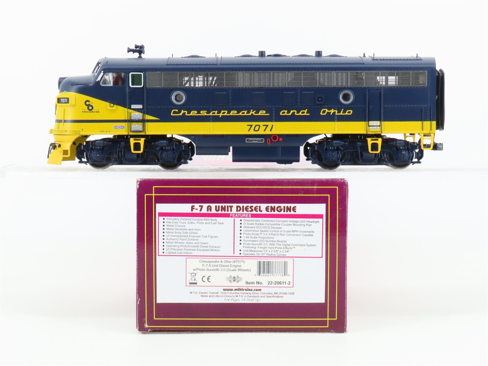 O Scale 2-Rail MTH 22-20611-2 C&O Chesapeake & Ohio F7A Diesel #7071 wDCC/DCS