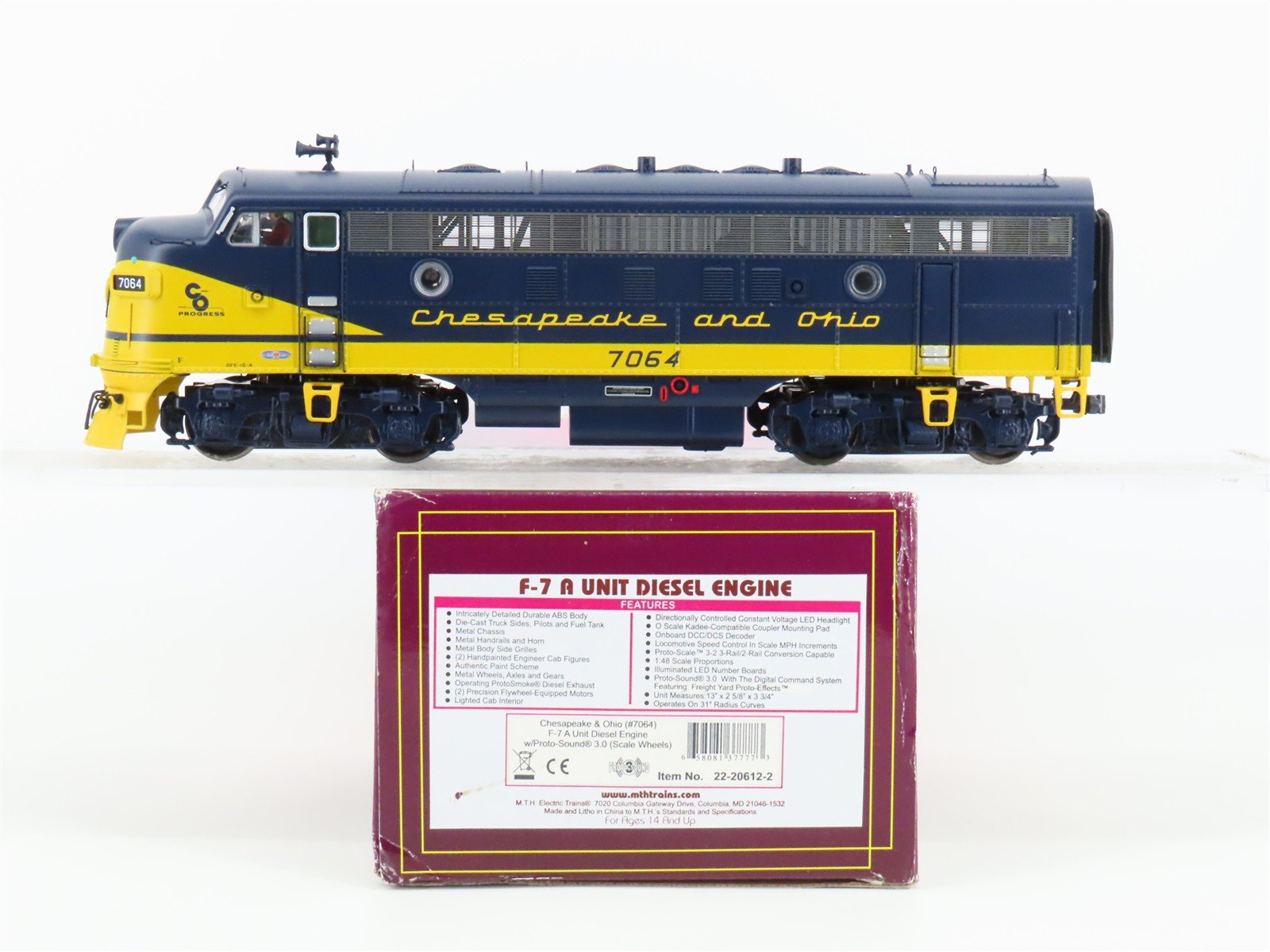 O Scale 2-Rail MTH 22-20612-2 C&O Chesapeake & Ohio F7A Diesel #7064 wDCC/DCS