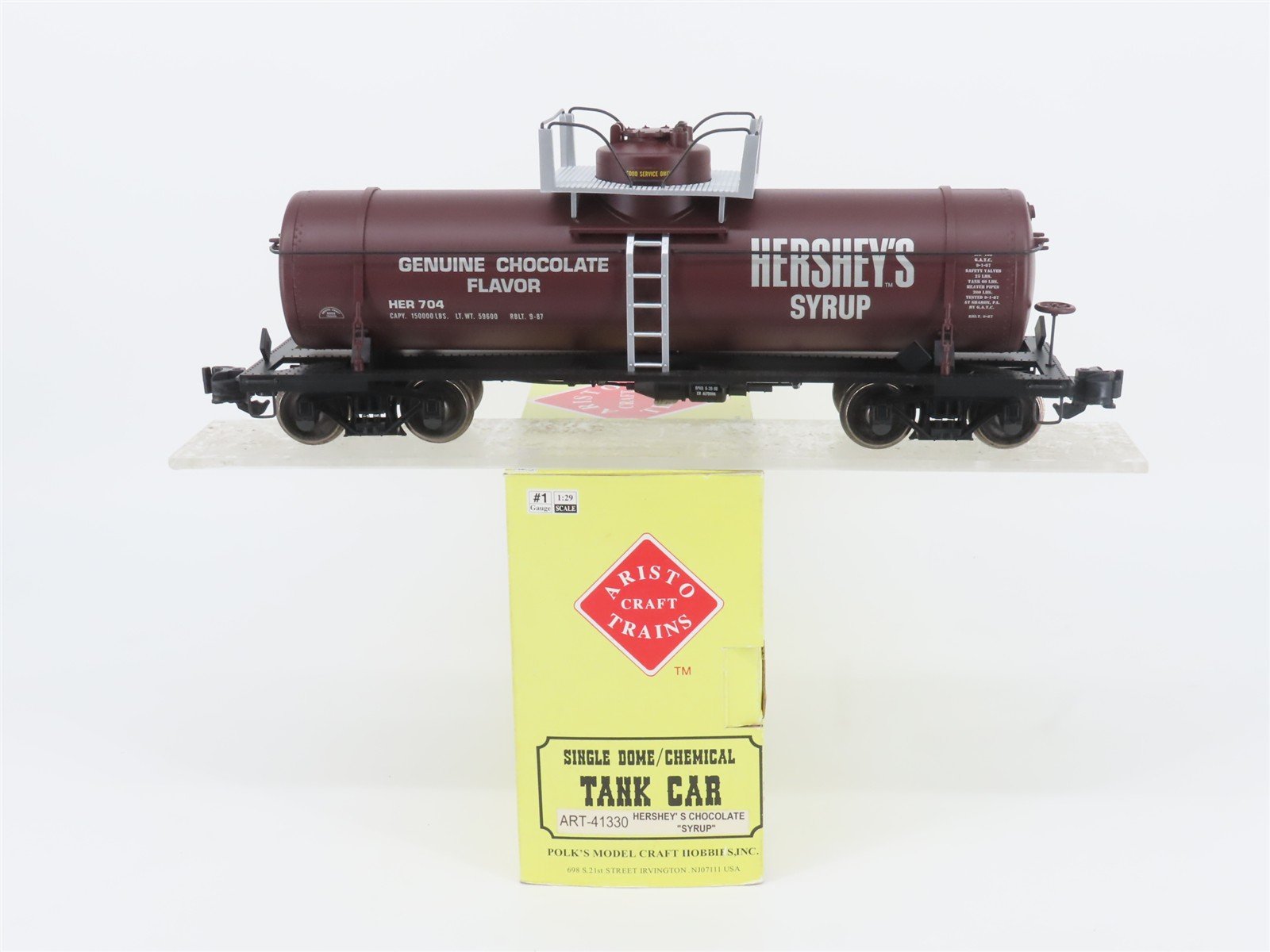 G 1/29 Scale Aristocraft ART-41330 HER Hershey's Syrup Single Dome Tank Car #704