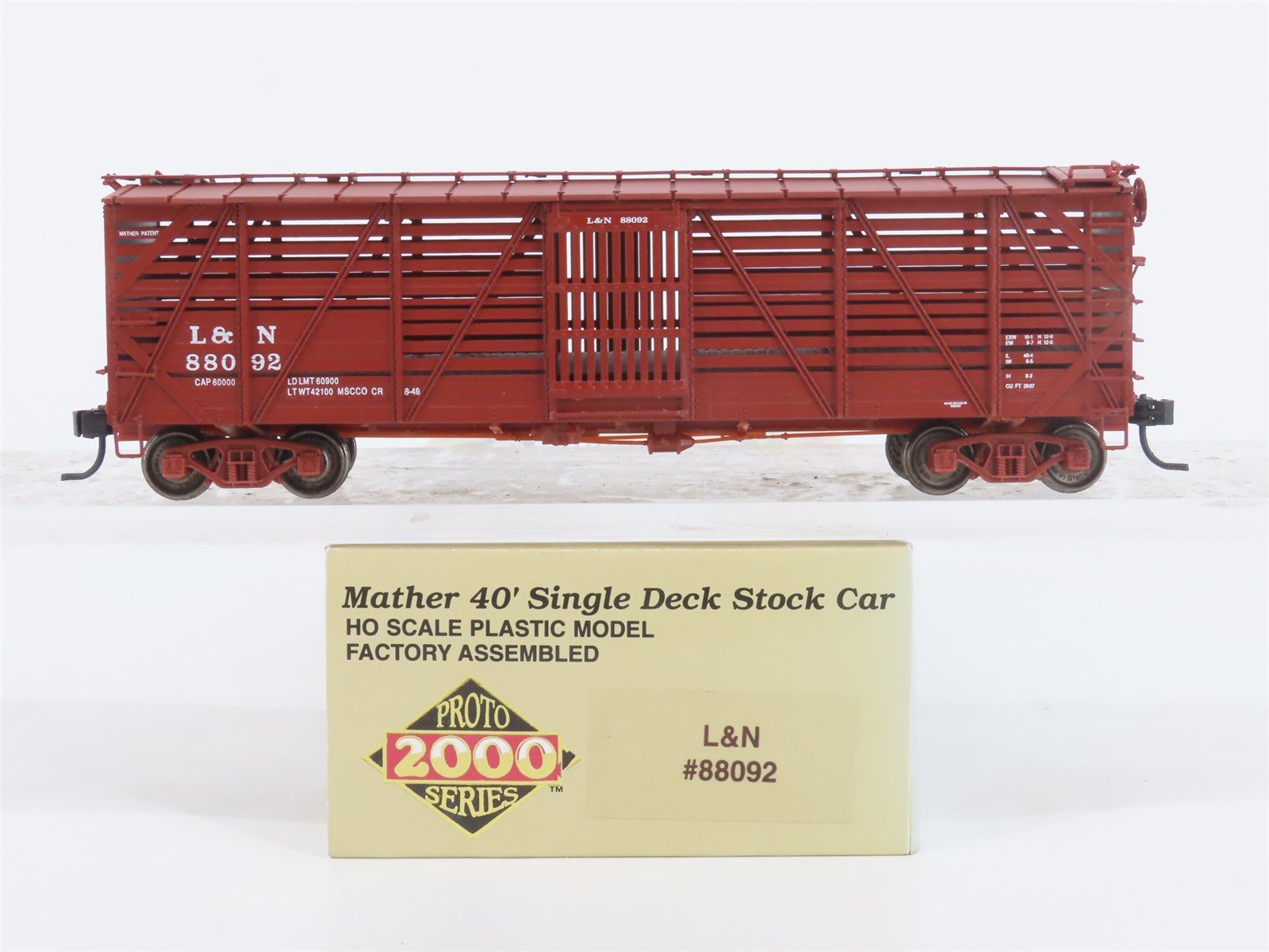 HO Scale PROTO 2000 L&N Louisville & Nashville 40' Single Deck Stock Car #88092