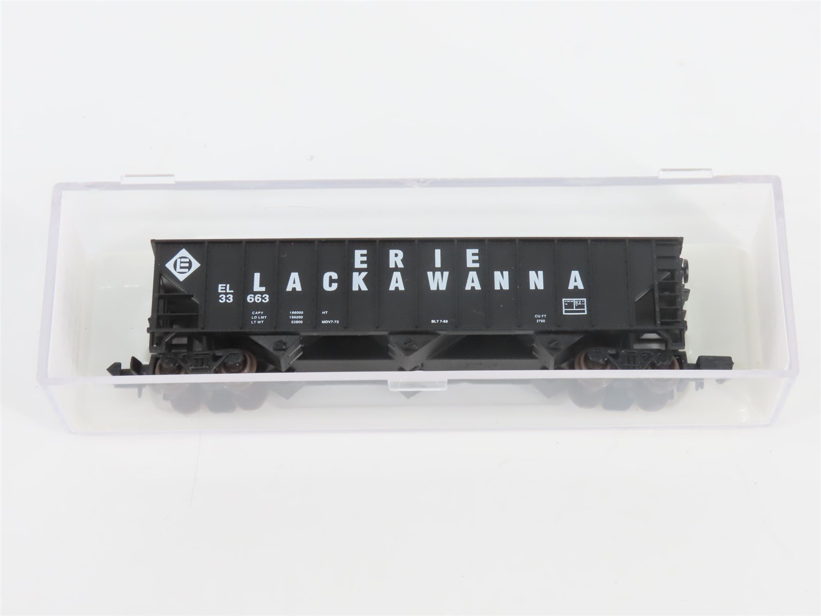 N Scale Atlas 32701 EL Erie Lackawanna 90 Ton 3-Bay Hopper Car #33663