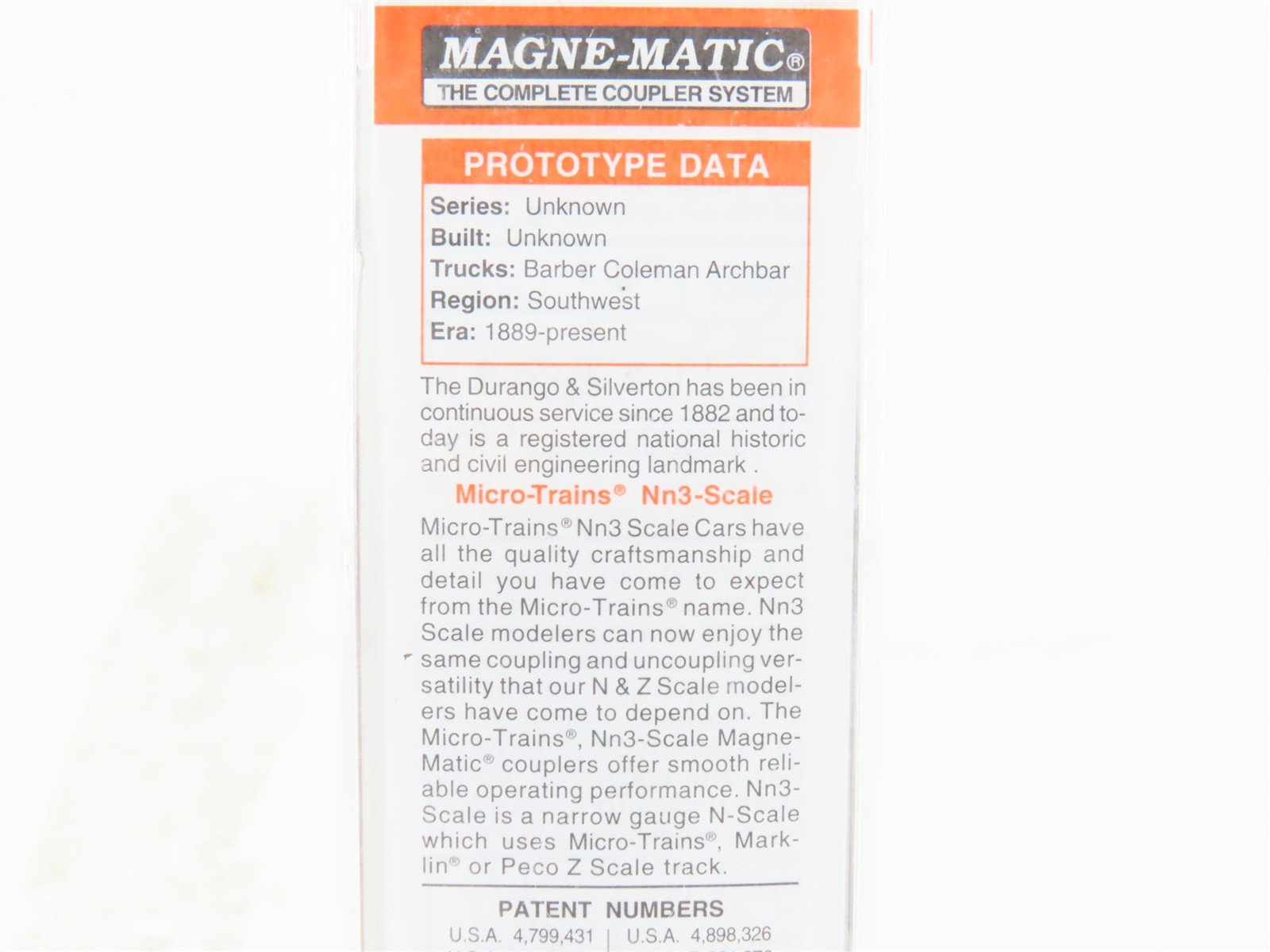 Nn3 Scale Micro-Trains MTL 80000050 D&SNG Durango & Silverton Box Car #3401