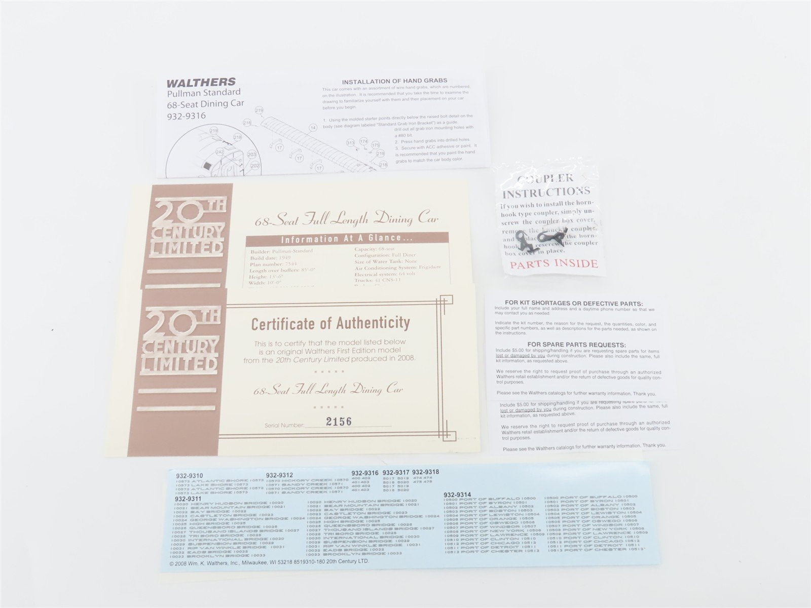 HO Scale Walthers 932-9316 NYC 20th Century Limited 68-Seat Diner Passenger Car