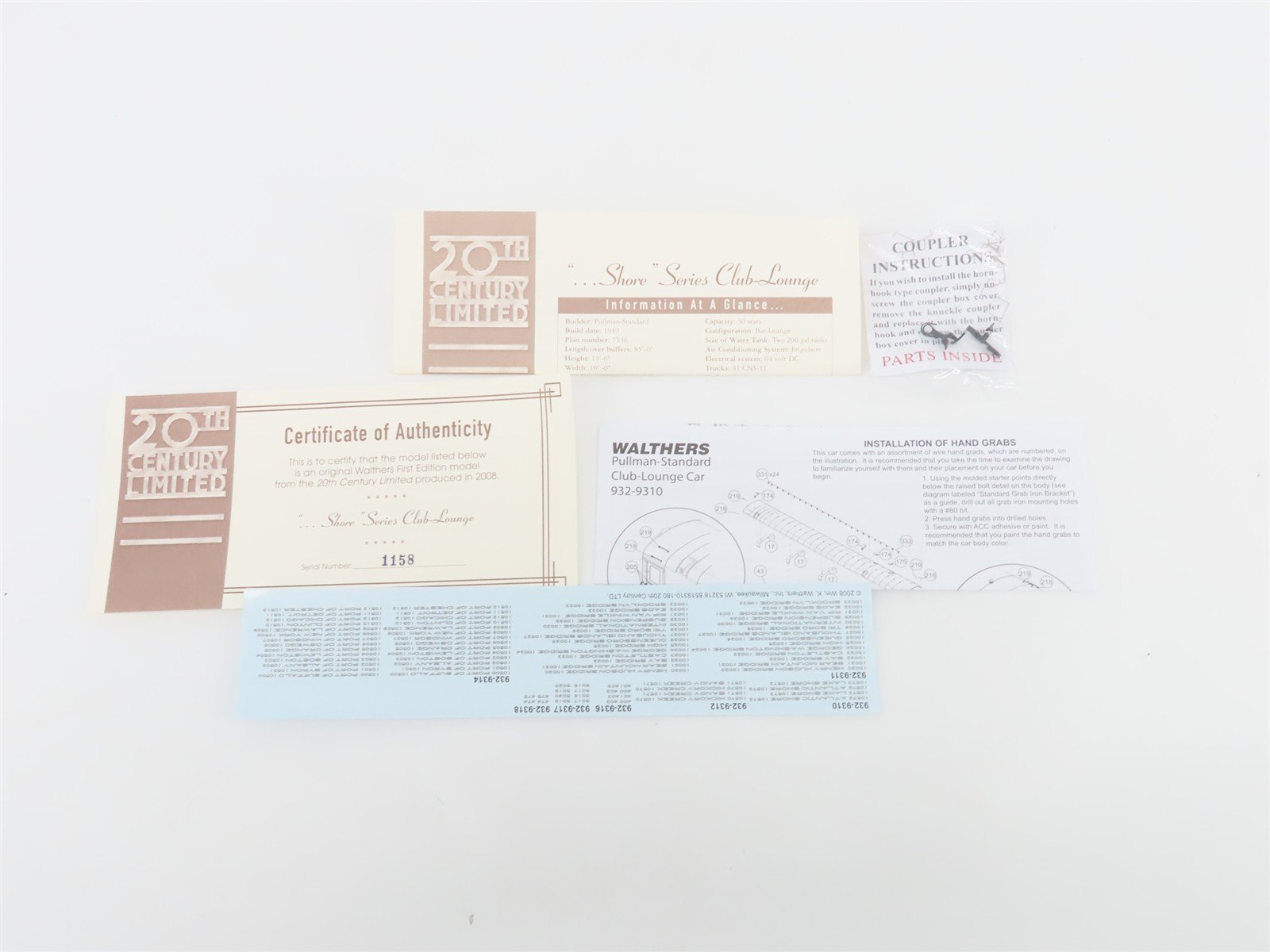HO Scale Walthers 932-9310 NYC 20th Century Limited Lounge Passenger Car