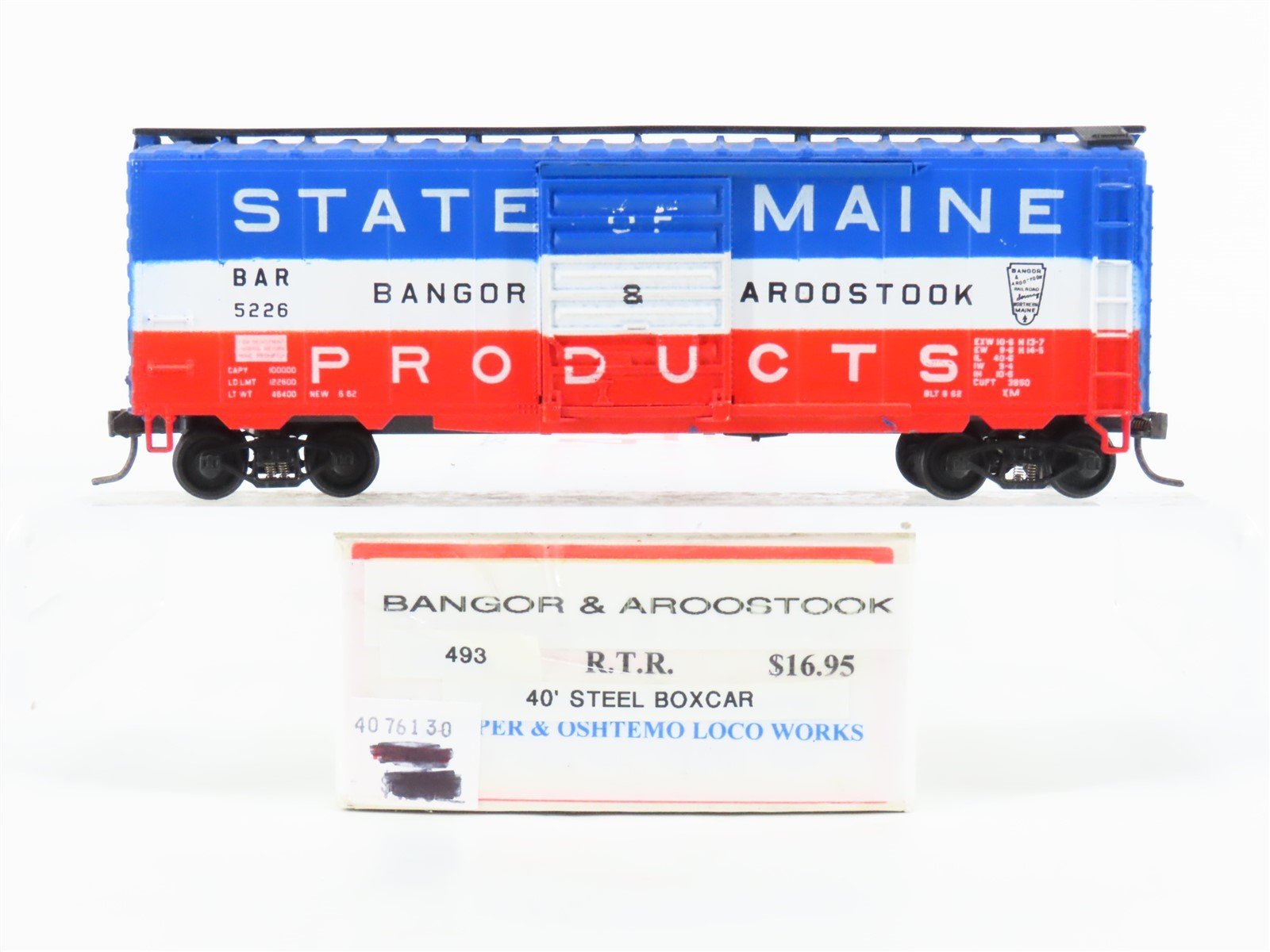 HO Scale AHM BAR State Of Maine 40' Single Door Box Car #5226