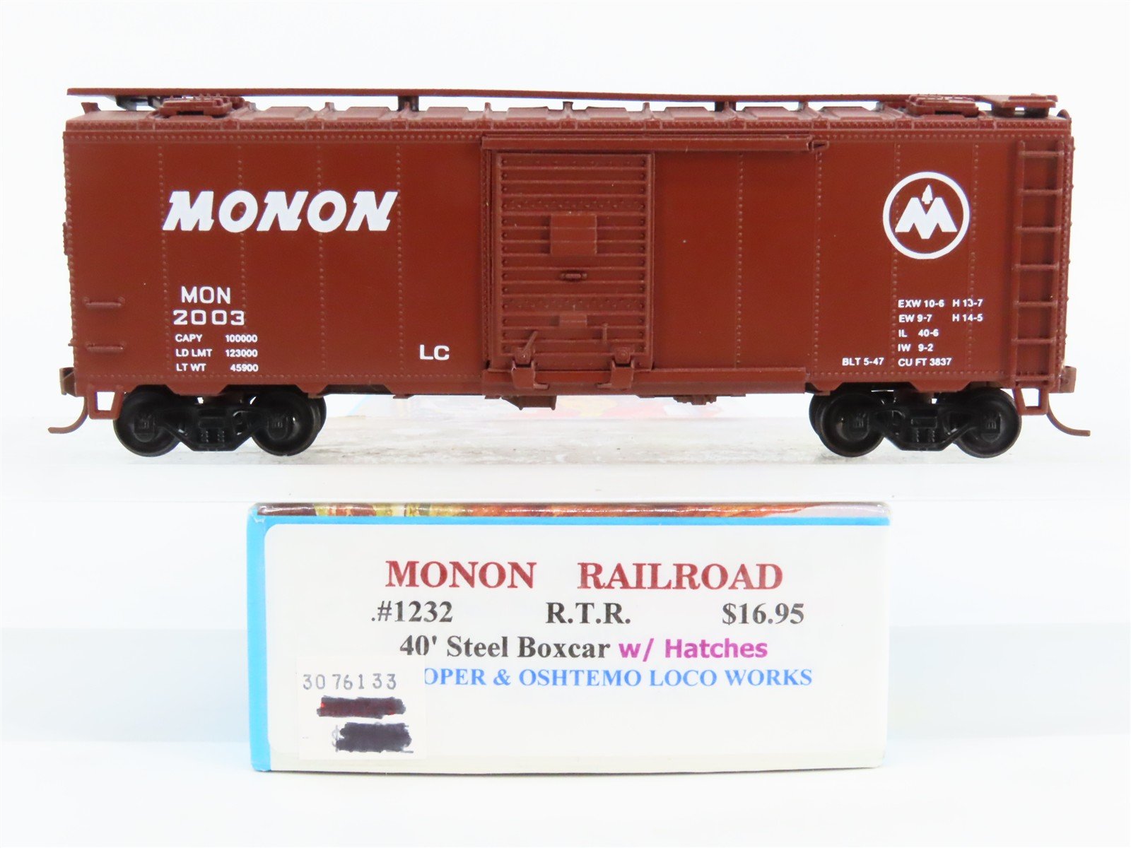 HO Scale Athearn/Cooper & Oshtemo 1232 MON MONON 40' Box Car #2003 - Pro Custom