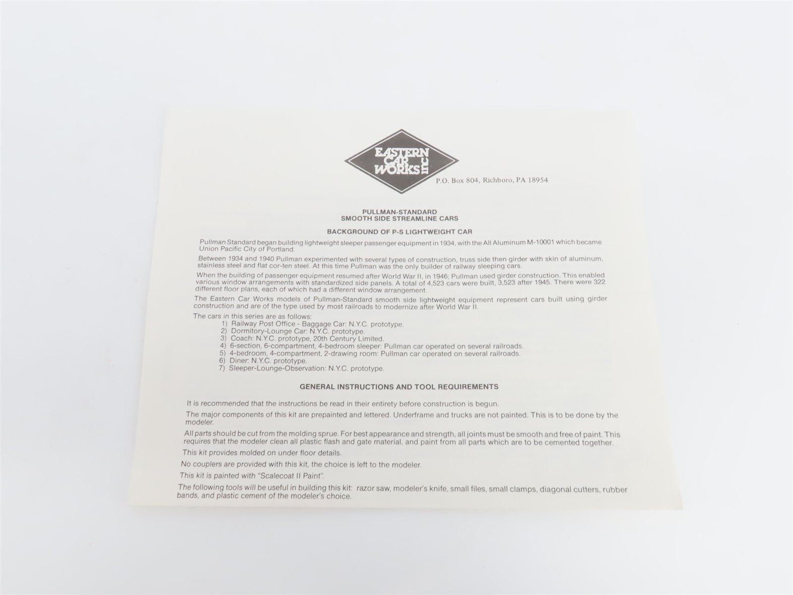 HO Scale Eastern Car Works Kit #1207 Undecorated Obs-Lounge Passenger Car