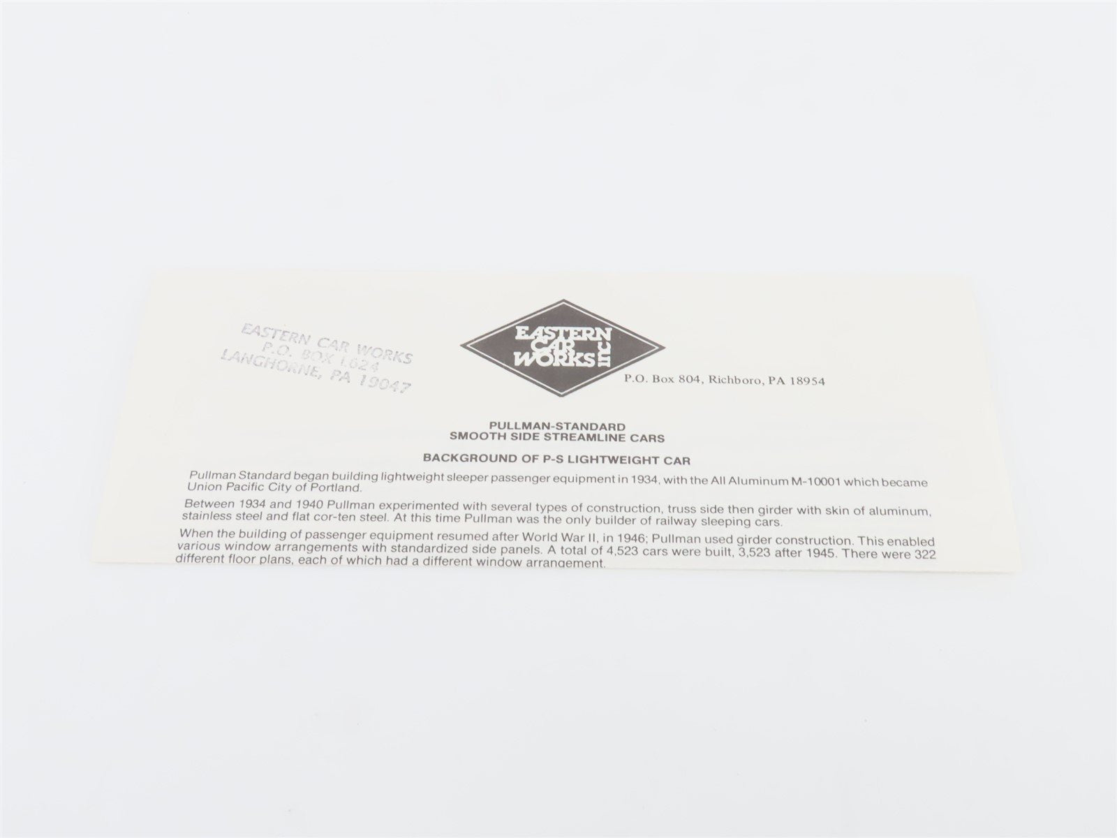 HO Scale Eastern Car Works Kit #1204 Undecorated Dorm-Lounge Passenger Car