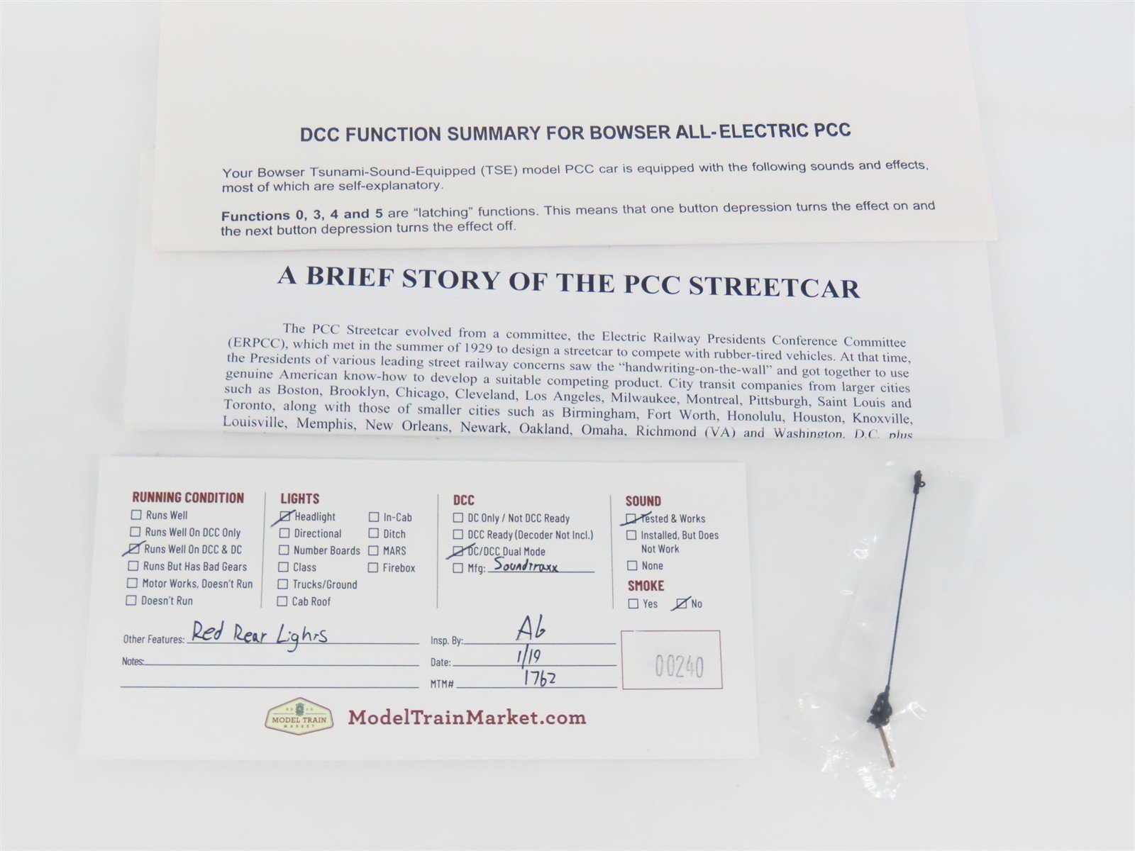 HO Bowser 12661 Detroit Post War PCC Electric Street Car #180 wDCC & Sound