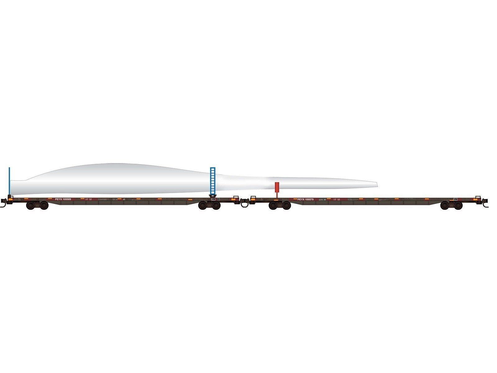 N Micro-Trains MTL 98302284 PEYX 89' Flat Car 2-Pack w/Turbine Blade - Weathered