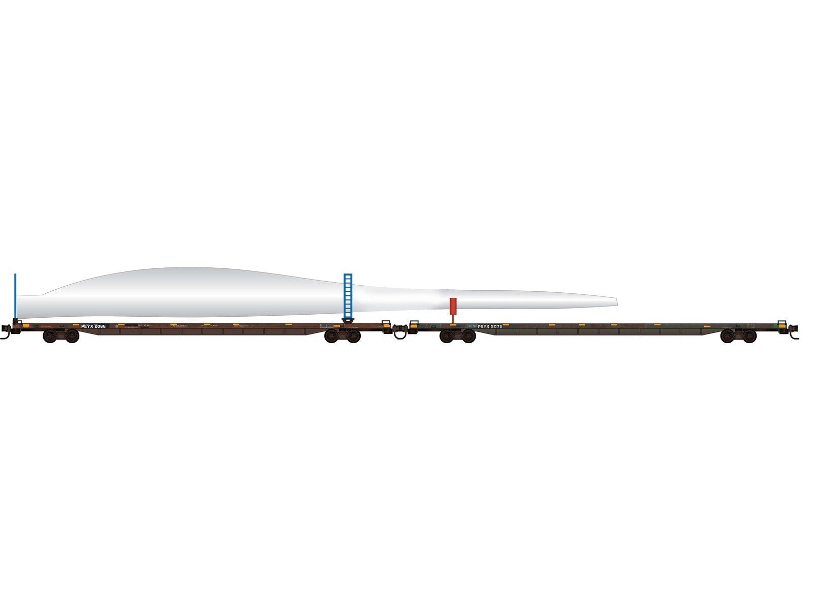 N Micro-Trains MTL 98302285 PEYX 89' Flat Car 2-Pack w/Turbine Blade - Weathered